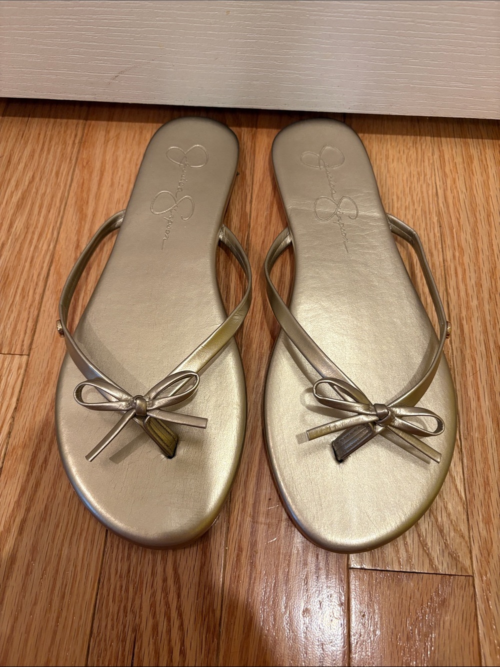 Jessica Simpson Gold Bow Thong Sandals